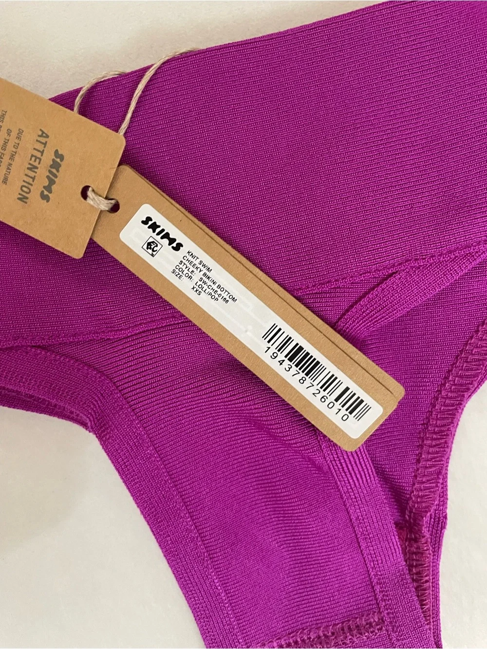 SKIMS 2Pc SET Knit Swim Bandeau Bikini Top & Bottom Lollipop Magenta Size XXS